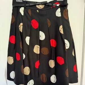 KATE SPADE Black Red Polka Dot Pleated A-Line Skirt with bow belt Size 6 (M)